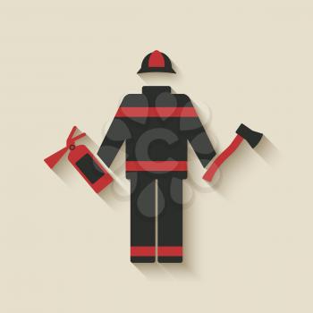 Fireman with extinguisher and axe. vector illustration - eps 10