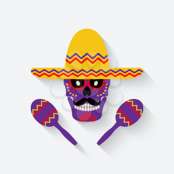 concept for Day of the dead. sugar skull in sombrero with maracas - vector illustration. eps 10