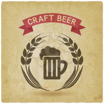 craft beer banner. mug of beer and ears of barley vintage background. vector illustration - eps 10