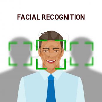 Facial recognition concept. man in crowd. vector illustration - eps 8