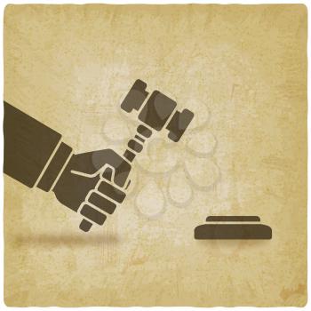 hand with auction hammer or judge gavel vintage background. vector illustration - eps 10