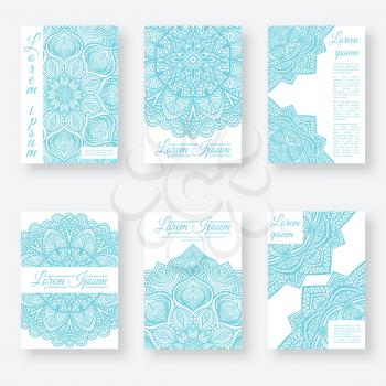 set of six posters gentle blue color with decorative ornaments. vector illustration - eps 10