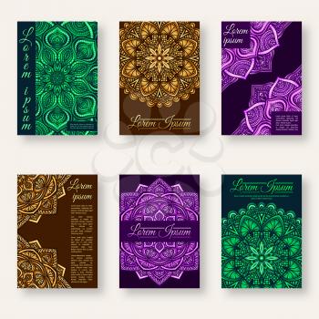 set of six posters with floral circular pattern. vector illustration - eps 10