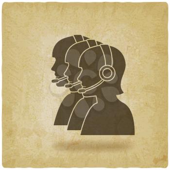 three silhouette girls operators call center vintage background. vector illustration - eps 10