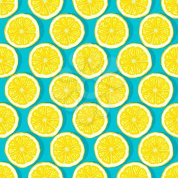 lemon slices blue background seamless pattern. vector illustration - eps 8