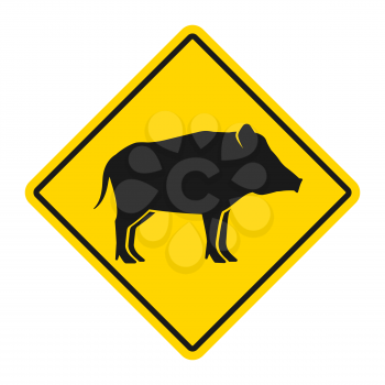 Wild animals yellow rhombus road sign. Silhouette of wild boar. Vector illustration