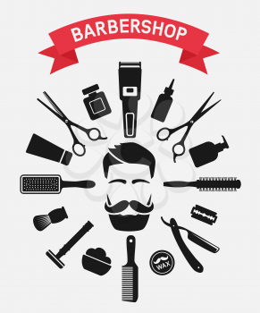 barbershop tools around male face. vector illustration - eps 10