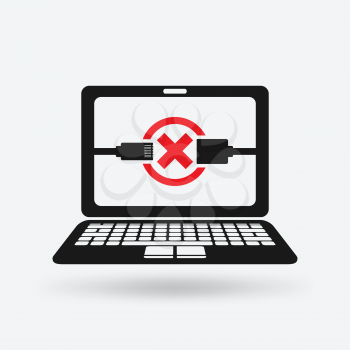 disconnect error symbol on screen of laptop. vector illustration - eps 10