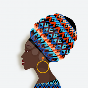 African woman in scarf and earrings in profile. vector illustration