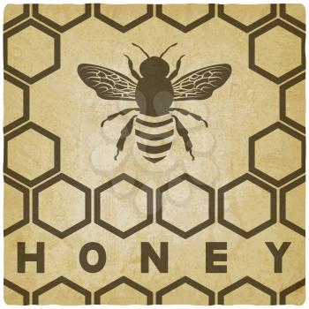 Honey bee on honeycomb vintage background. vector illustration - eps 10