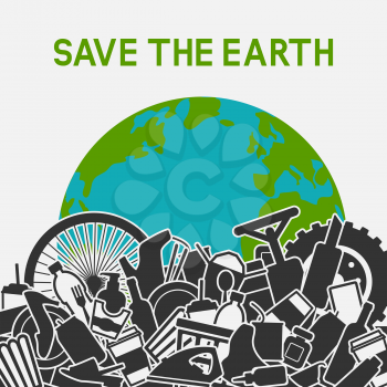 Save the planet concept. Littering planet with human waste. Planet earth in garbage dump. vector illustration - eps 8