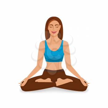 smiling girl with closed eyes relaxes in yoga lotus position. vector illustration - eps 10