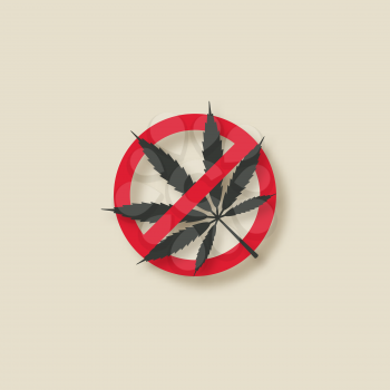 Cannabis marijuana leaf stop sign. Vector illustration