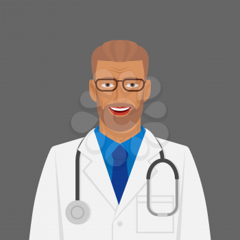 Doctor medic man in white coat with stethoscope. Vector illustration