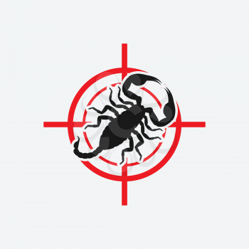 Scorpion icon red target. Insect pest control sign. Vector illustration