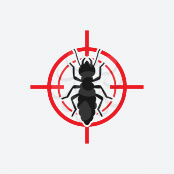 Termite icon red target. Insect pest control sign. Vector illustration