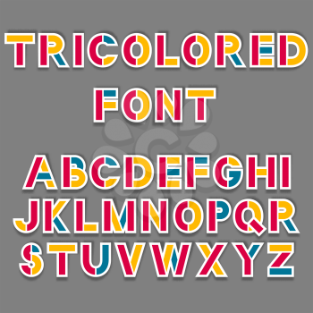 Simple tricolored sticker font. vector illustration - eps 10
