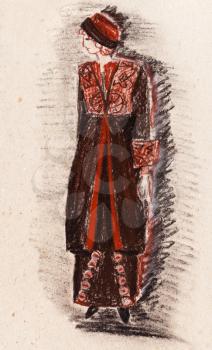 fashion of 20th Century - women velvet suit for walking 1910 year