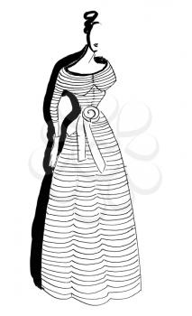fashion of 20th Century - Casual ladies long striped dress in 50th years