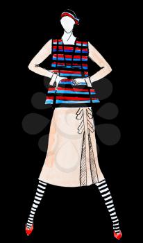 fashion of 20th Century - stripes jersey suit with hat, scarf, sweater and lining 20th years