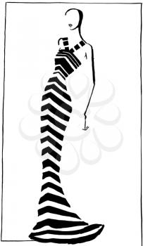fashion of 20th Century - narrow striped evening gown in 90th years