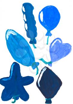 children drawing - blue air balloons in different shapes