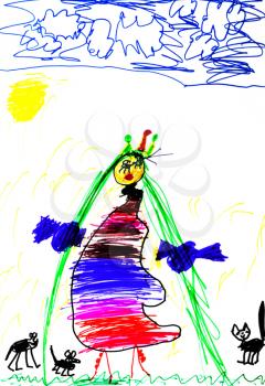 child's drawing - princess in summer day