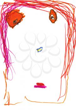 childs drawing - face of sad woman with red hair
