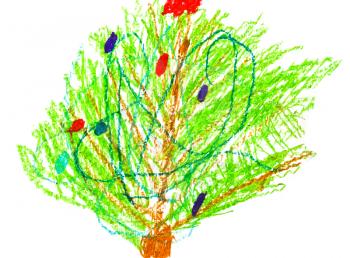childs drawing - green decorated christmas tree