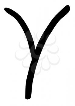 letter Y hand written in black ink on white background