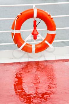 life buoy on sea cruise liner in rainy day