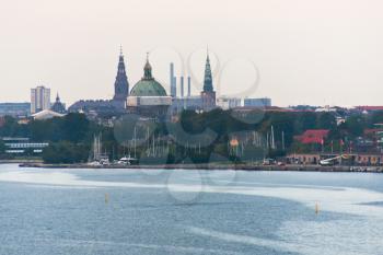view on Copenhagen, Denmark from sea at early morning