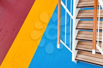 wooden steps in recreation area of cruise liner