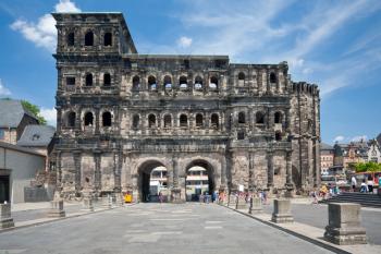 view on Porta Nigra (antique Roman gate) in Trier, Germany