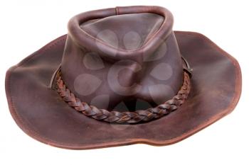 old leather brown cowboy hat isolated on white