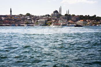 view through Golden Horn channel, in Istanbul, Turkey