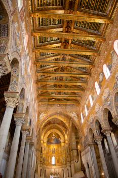 gold painted ceiling of Monreale Cathedral, Sicily