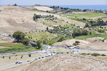 traffic in countryside on Mediterranean coast near Agrigento, Sicily