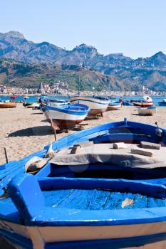 boats on beach in summer day, Sicily, Italy
