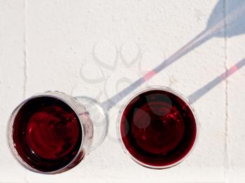 above view on two red wine glasses outdoor