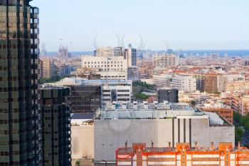 view on Barcelona city in evening