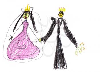 childs drawing - prince with princess holding hands