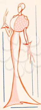 sketch of fashion model - using of sphere in dress designing