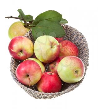 basket with red and yellow apples isolated on white background