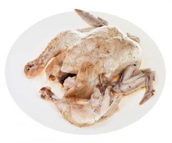 cooked chicken on plate isolated on white background