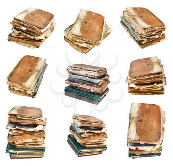 set from different angles of old vintage book isolated on white background