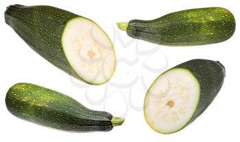 set of green zucchini isolated on white background