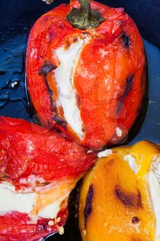 roasted peppers with goat cheese close up