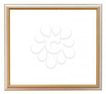 narrow carved white picture frame with cutout canvas isolated on white background