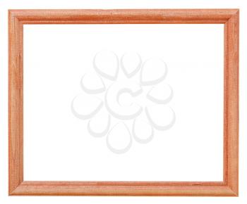 narrow brown simple picture frame with cutout canvas isolated on white background